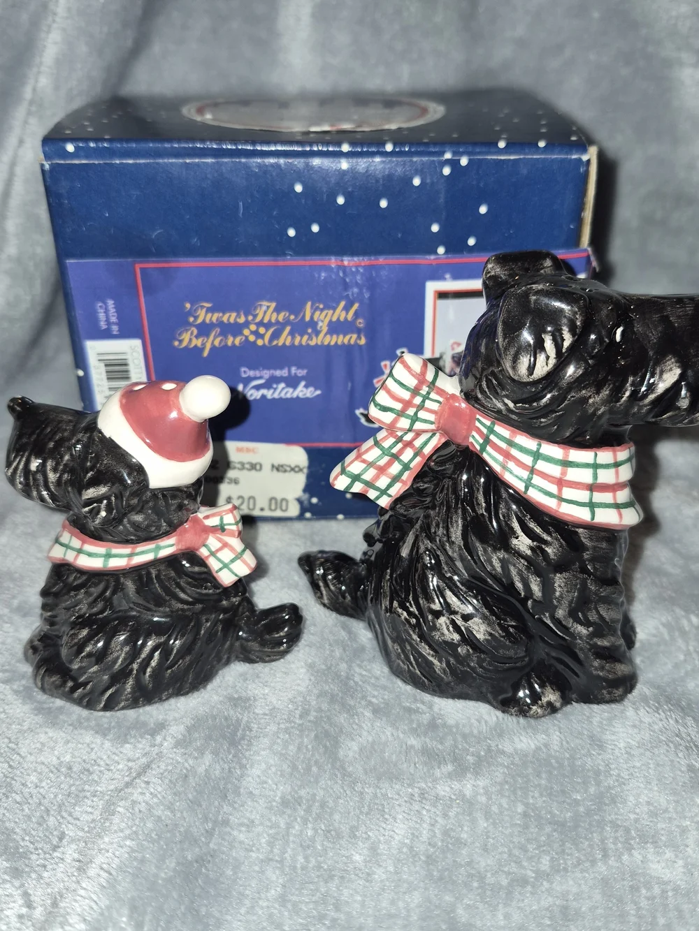 Noritake Black Scottie Dog Salt and Pepper Shakers with Plaid Scarves